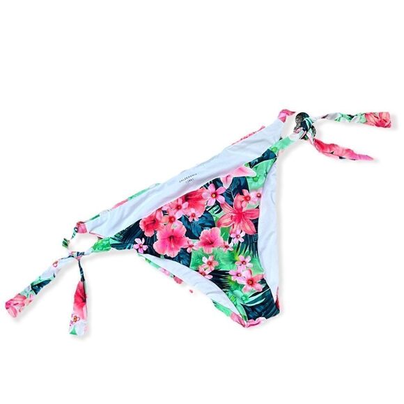 CALZEDONIA ITALIAN SIDE TIE BIKINI BOTTOM JUNGLE CORALLO TROPICAL FLORAL XS/S - Picture 1 of 7